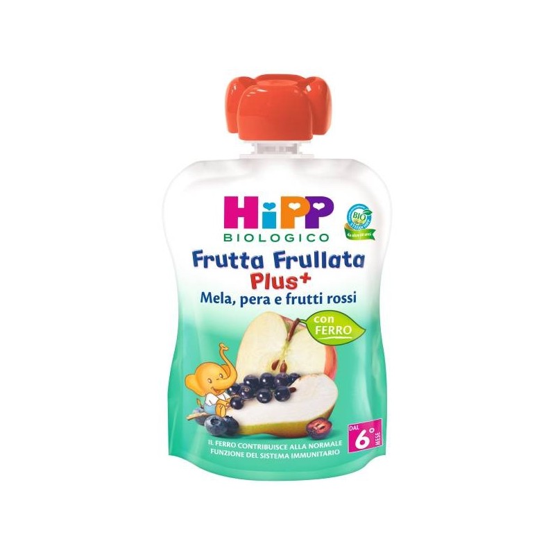 Hipp Italia Hipp Bio Frutta Frullata Plus + Mela Pera Frutti Rossi Con Ferro 90 G