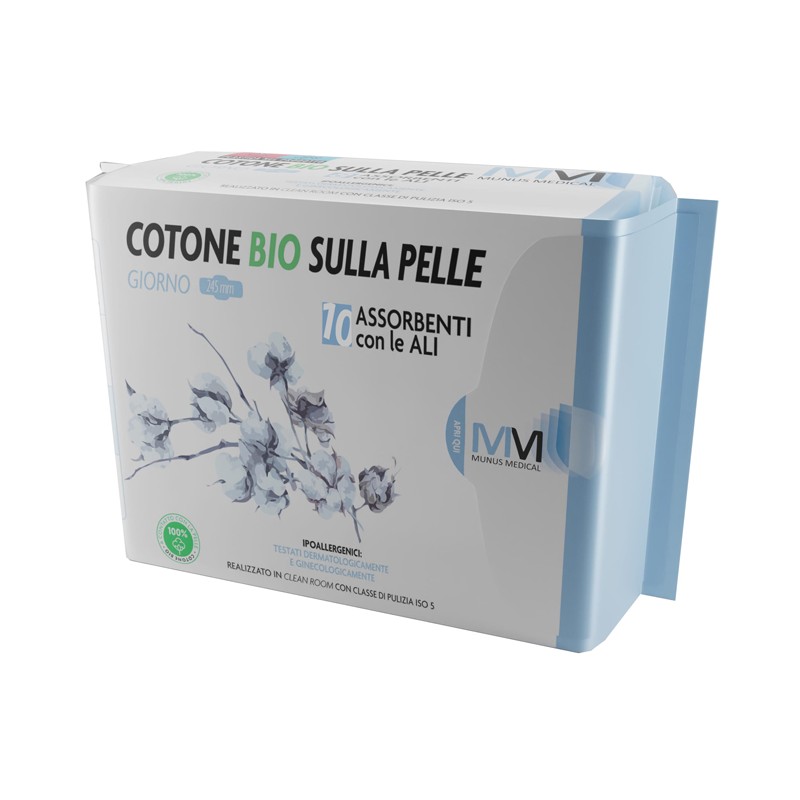 Munus International Munus Medical Assorbente Giorno Con Ali Cotone Bio Sulla Pelle 245 Mm 10 Pezzi