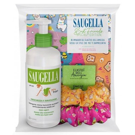 Meda Pharma Saugella Bundle You Fresh Ph 4,5 Detergente Intimo Freschezza E Idratazione + Scrunchies In Omaggio