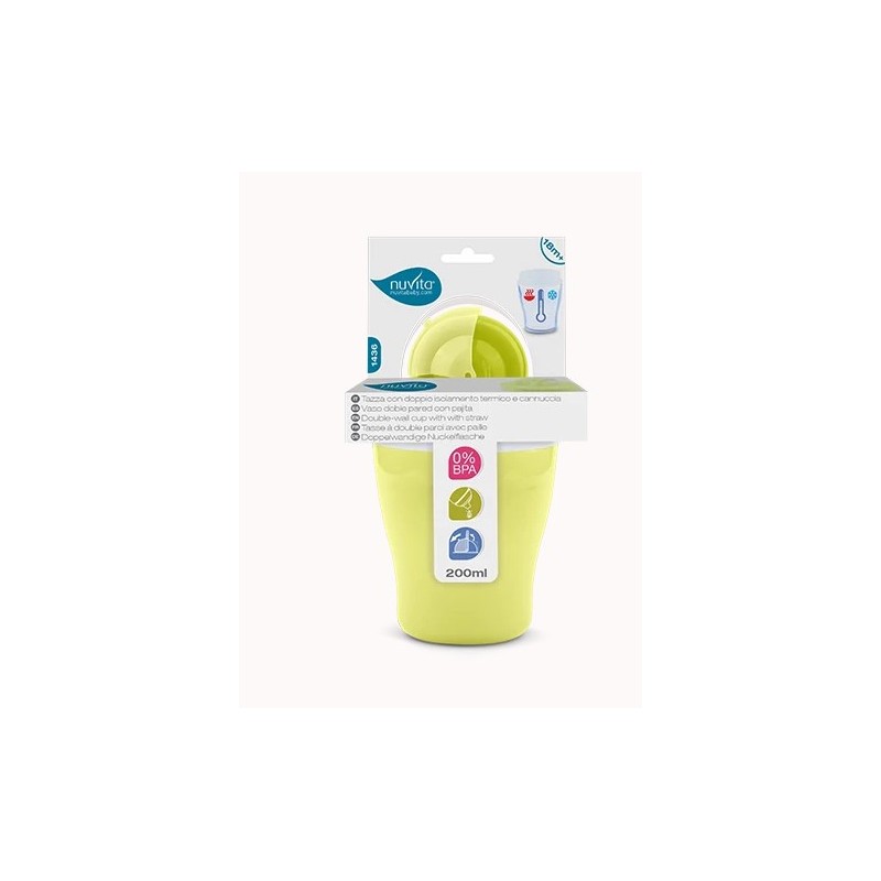 Anteprima Brands International Nuvita Tazza Con Cannuccia E Doppio Isolamento Termico Verde 18 M+ 200 Ml