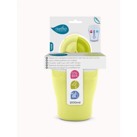 Anteprima Brands International Nuvita Tazza Con Cannuccia E Doppio Isolamento Termico Verde 18 M+ 200 Ml