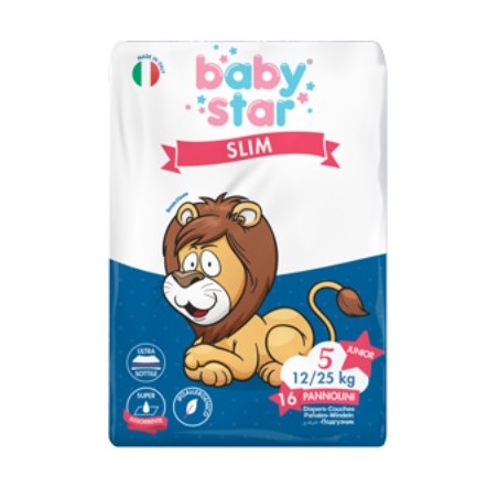 Farvima Medicinali Pannolini Babystar Slim 12/25kg Taglia 5 Junior 16 Pezzi