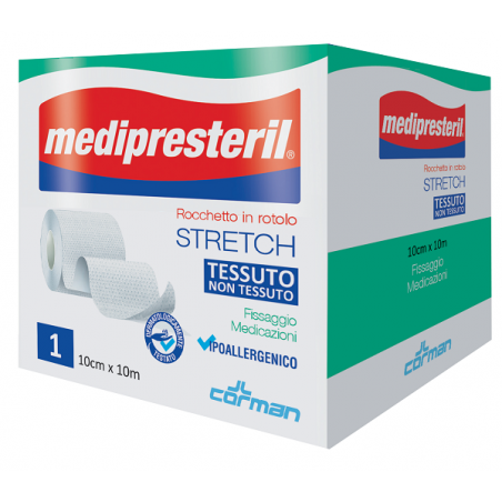 Corman Medipresteril Rocchetto Rotolo Stretch Tessuto Non Tessuto 10 Cm X 1000 Cm