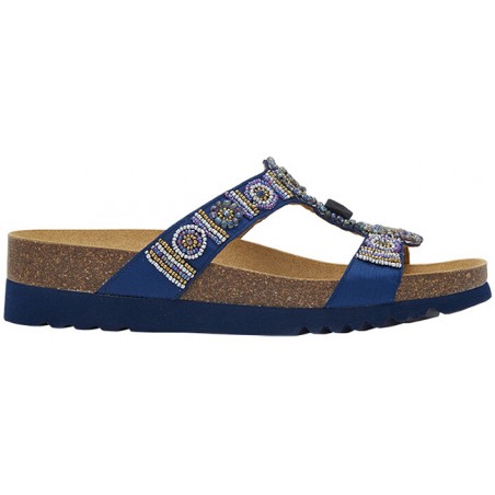 Scholl New Bogota' Wedge Satin+beads W Navy Blue/multi 37