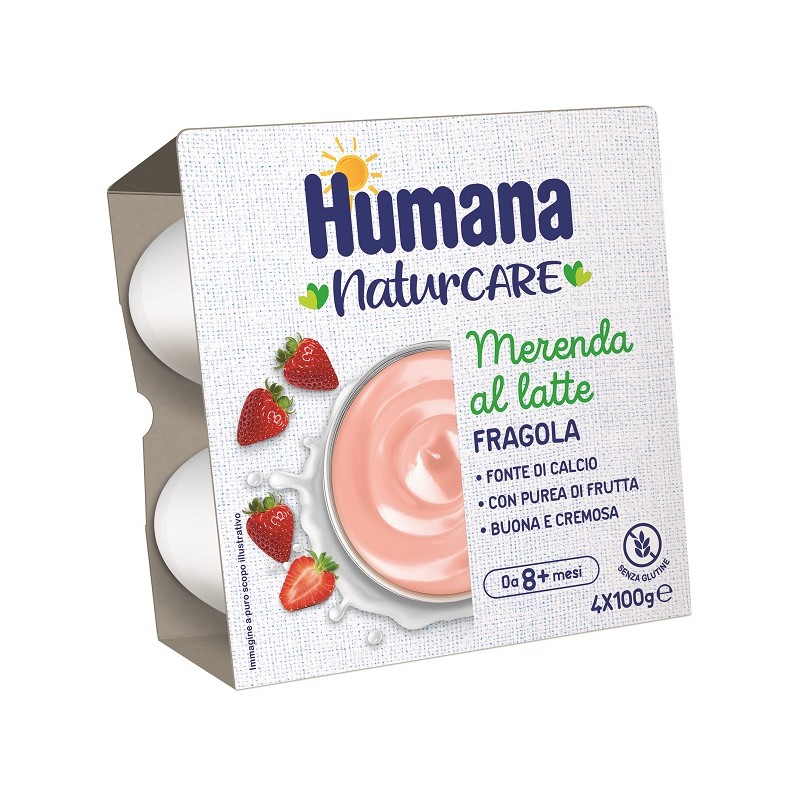 Humana Merenda Latte Fragola 4 Pezzi Da 100 G