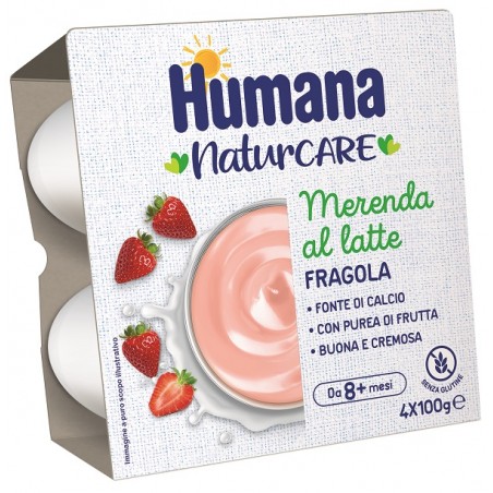 Humana Merenda Latte Fragola 4 Pezzi Da 100 G