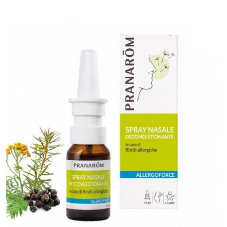 Flacone da 15 ml con nebulizzatore di Pranarom allergoforce spray nasale per rinite allergica