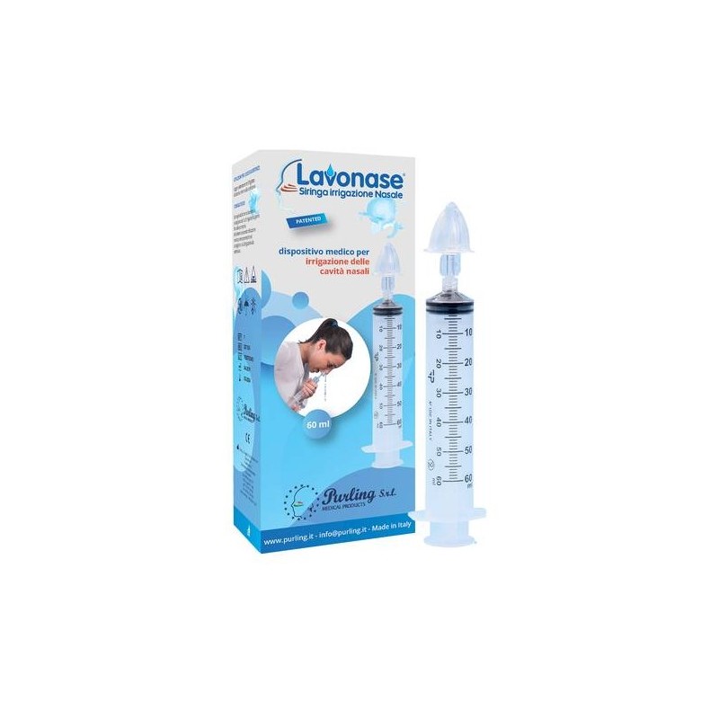 Purling Lavonase Irrigazione Nasale Non Sterile Siringa 60 Ml + Luer-lock Con Cappuccio + Ugello Nasale Con Raccordo Luer-lock +