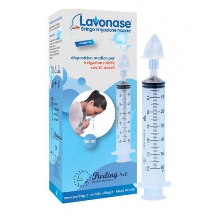 Purling Lavonase Irrigazione Nasale Non Sterile Siringa 60 Ml + Luer-lock Con Cappuccio + Ugello Nasale Con Raccordo Luer-lock +