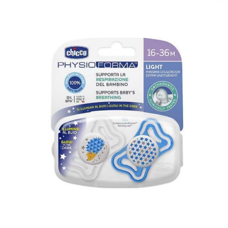 2 pezzi di Succhietti Light in Silicone Azzurro 16-36 Mesi da Chicco