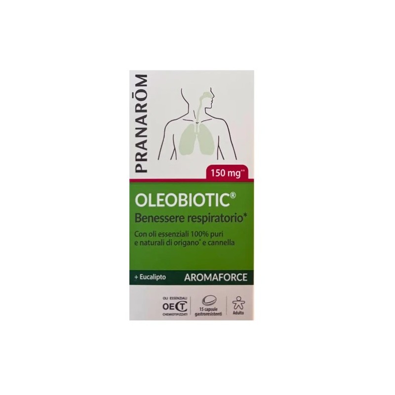 Confezione di Pranarom Oleobiotic per benessere respiratorio 15 capsule