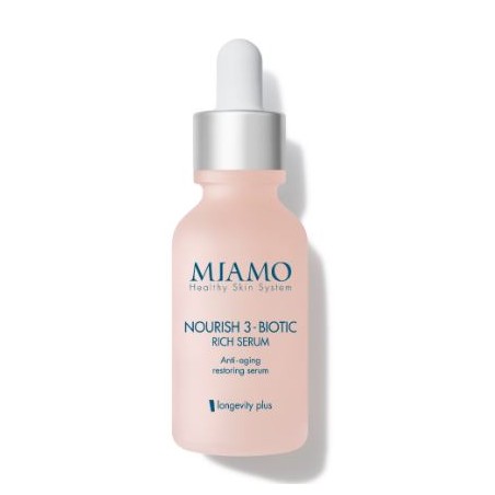 Confezione da 10 ml di Miamo Longevity Plus Nourish 3-biotic rich serum siero viso nutriente e anti-age