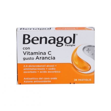 confezione 24 pastiglie benagol arancia vitamina c