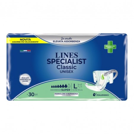 Lines Specialist Classic Unisex Pannoloni a Mutandina Taglia L Super - 30 pezzi