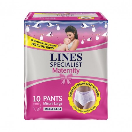 10 Pezzi di Lines Specialist Maternity Mutandina Assorbente Post Parto Taglia L