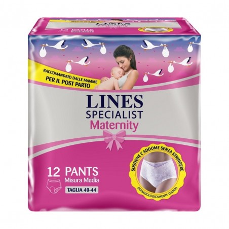 12 Pezzi di Lines Specialist Maternity Mutandina Assorbente Post Parto Taglia M