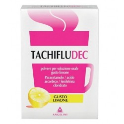 10 Buste di Tachifludec gusto limone della Angelini Pharma.