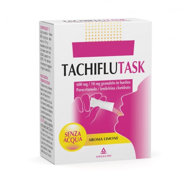 10 stick orosolubili senza acqua di Tachiflutask della Angelini Pharma.