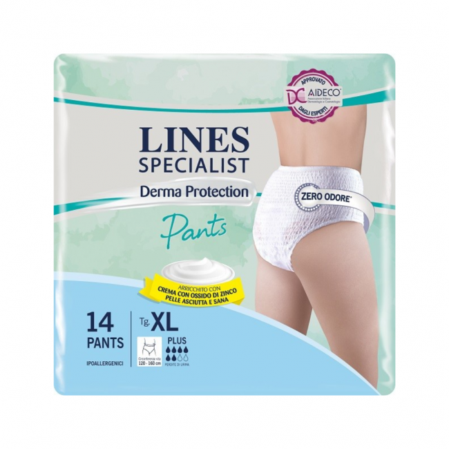 14 pezzi di Lines Specialist Derma Protection Pants Assorbenti Plus XL