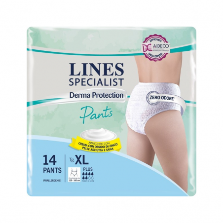 14 pezzi di Lines Specialist Derma Protection Pants Assorbenti Plus XL