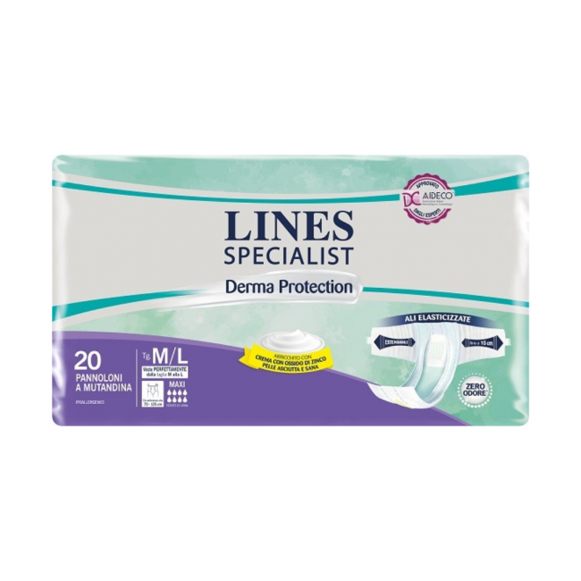 20 pezzi di Lines Specialist Derma Protection Pannolone a Mutandina Maxi Taglia M/L