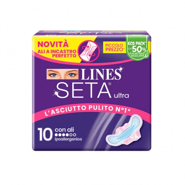 10 pezzi di Lines Seta Ultra Assorbenti con Ali Ipoallergenico