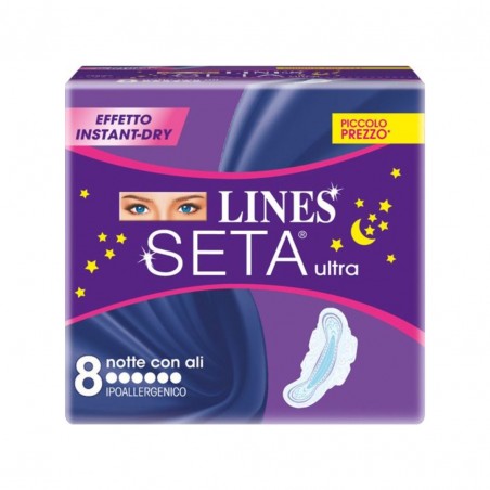 8 pezzi di Lines Seta Ultra Assorbenti Notte con Ali