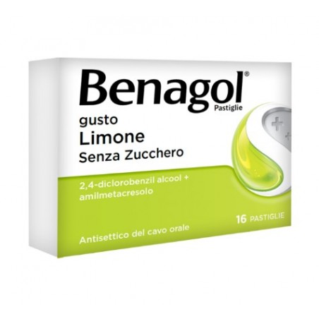 Blister da 16 pastiglie di Benagol gusto limone senza zucchero della Reckitt Benckiser