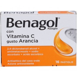 Blister da 16 pastiglie di Benagol gusto arancia con vitamina C della Reckitt Benckiser