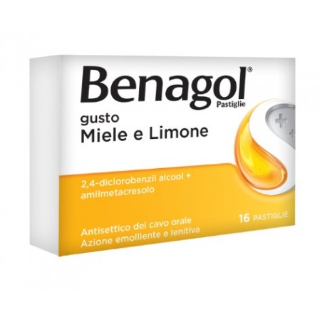 Blister da 16 pastiglie di Benagol gusto limone e miele della Reckitt Benckiser