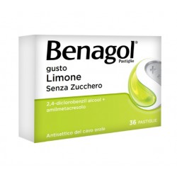 Blister da 36 pastiglie di Benagol gusto limone senza zucchero della Reckitt Benckiser