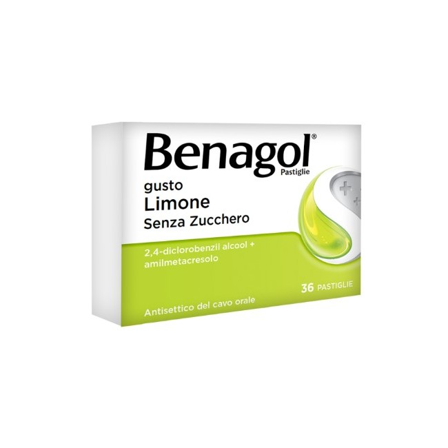 Blister da 36 pastiglie di Benagol gusto limone senza zucchero della Reckitt Benckiser