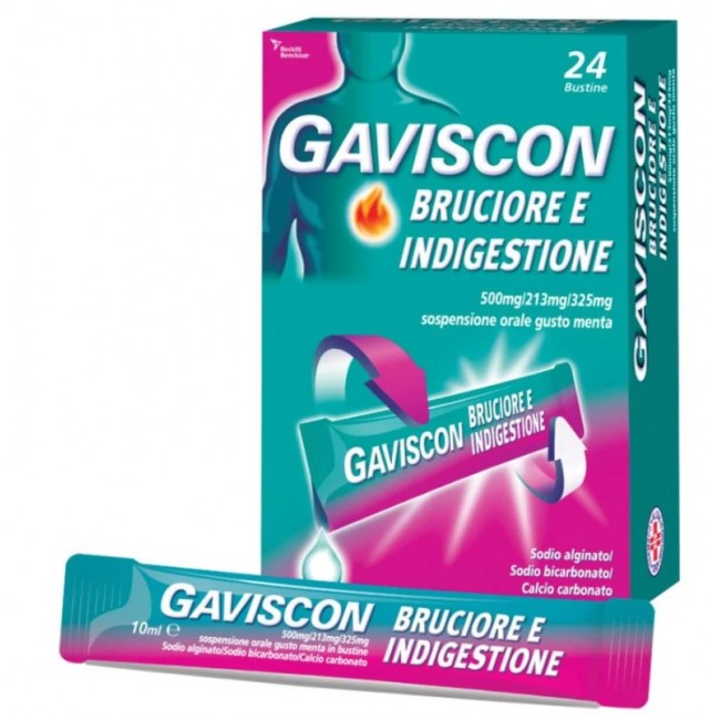 24 Stick da 10 ml di Gaviscon bruciore e indigestione gusto menta della Reckitt Benckiser