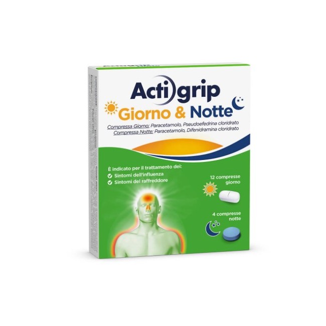 Blister da 12 compresse Giorno e 4 compresse Notte di Actigrip della johnson & johnson