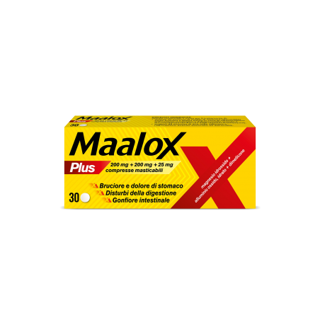 Maalox Plus 200 Mg + 200 Mg + 25 Mg 30 Compresse Masticabili per acidità di stomaco