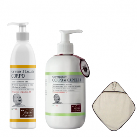 Artsana Fiocchi Di Riso Cofanetto Bagnetto Crema Fluida Corpo 240 Ml + Detergente Corpo E Capelli Talco 400 Ml