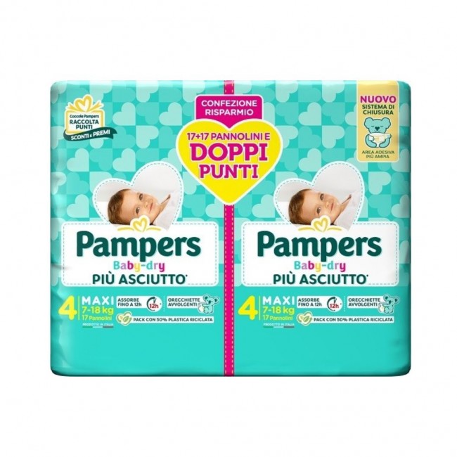 34 pannolini di Pannolini Maxi 7-18Kg Doppia Confezione da Pampers Baby Dry