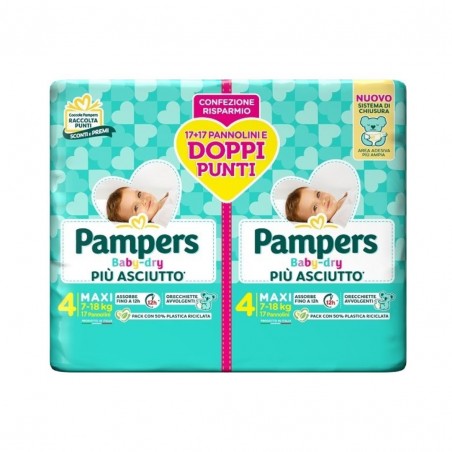 34 pannolini di Pannolini Maxi 7-18Kg Doppia Confezione da Pampers Baby Dry