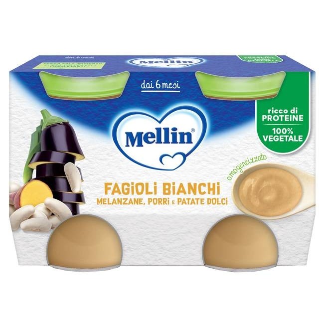 Danone Mellin Omogeneizzato Fagioli Bianchi E Melanzane 2 Pezzi Da 130 G