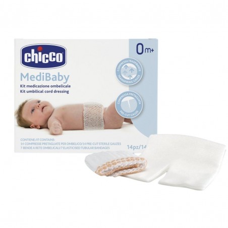 Kit Medicazione Ombelicale Chicco Medibaby 14 Compresse Pretagliate Per Ombelico + 7 Bende A Rete Ombelicali