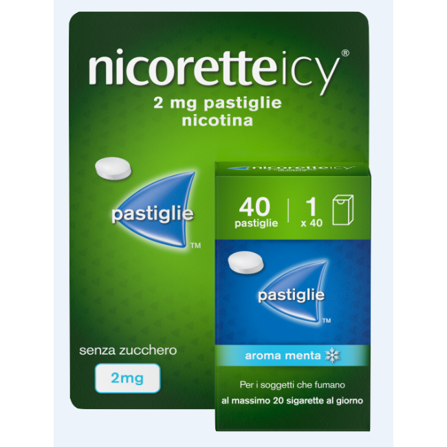 confezione 40 pastiglie nicoretteicy aroma menta senza zucchero