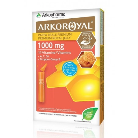 Arkopharma Arkoroyal Pappa Reale 1000 Mg + Vitamine Senza Zucchero 10 Fiale