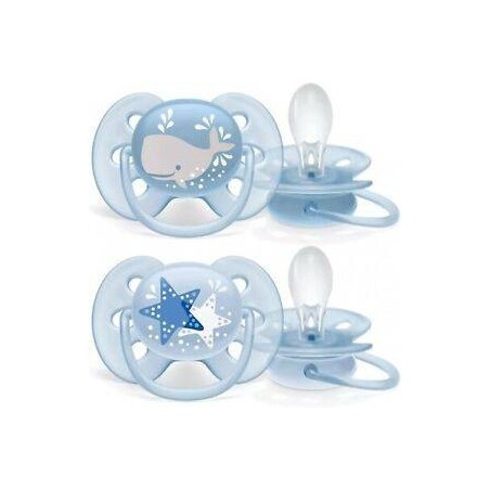 Philips Avent Ultra Soft Succhietto Whale/star Maschio 6-18 Mesi Old Scf222/22 2 Pezzi