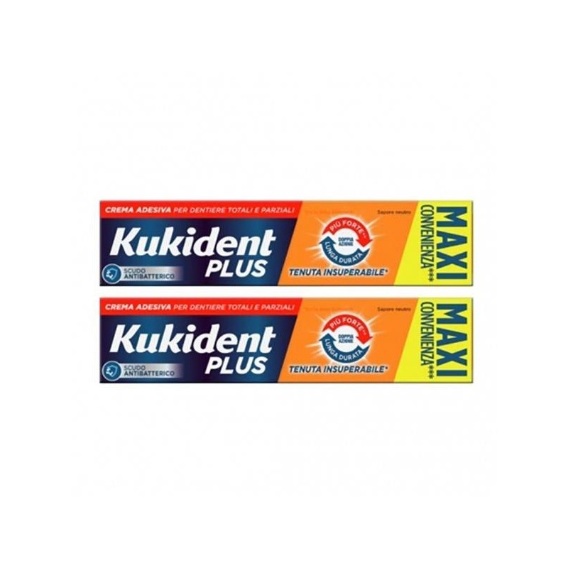 Procter & Gamble Kukident Plus Doppia Azione Tenuta Insuperabile Crema Adesiva Dentiere 2x65 G