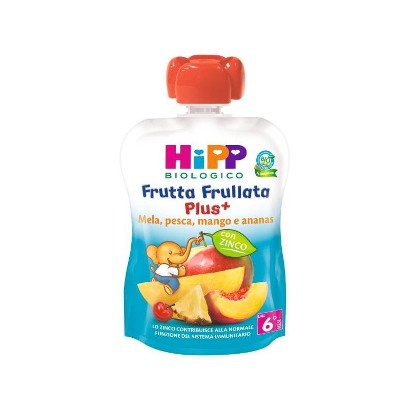 Hipp Italia Hipp Bio Frutta Frullata Plus + Mela Pesca Mango Ananas Con Zinco 90 G