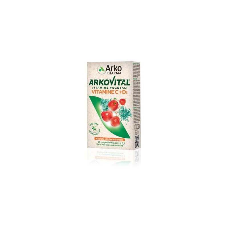 Arkofarm Arkovital Vitamine C+d3 20 Compresse Effervescenti Gusto Frutti Rossi