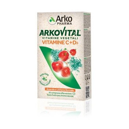 Arkofarm Arkovital Vitamine C+d3 20 Compresse Effervescenti Gusto Frutti Rossi