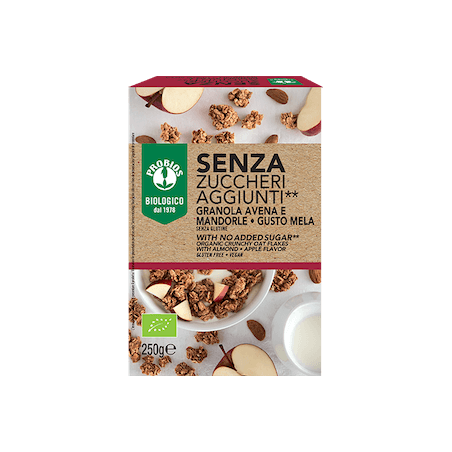 Probios Societa' Benefit Probios Granola Senza Zuccheri Aggiunti Avena E Mandorla E Mela Senza Glutine 250 G