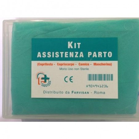 Farvisan Kit Assistenza Al Parto Abbigliamento Protettivo Con Camice + Mascherina Chirurgica + Cuffia Monouso + Copriscarpe