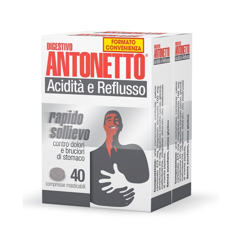 Chiesi Farmaceutici Digestivo Antonetto Acidita' E Reflusso 80 Compresse Masticabili 2 Astucci Da 40 Compresse